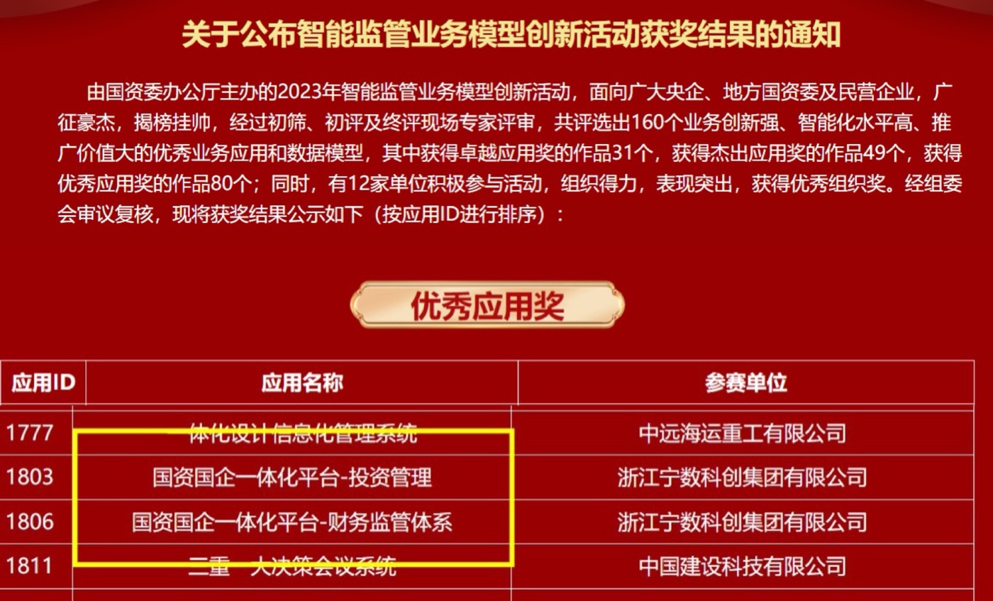 喜报|“国资国企一体化平台”荣获国家级“优秀应用奖”